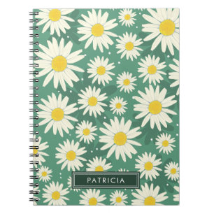 Wit Madeliefje Bloem Ontwerp Groen Gepersonaliseer Notitieboek