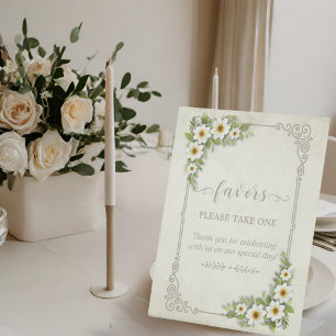  wit madeliefje bloemenromantische rustieke bruilo reclamebord met voetstuk