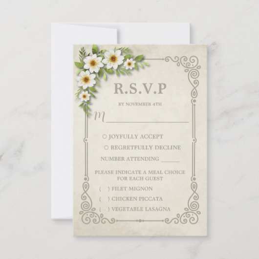  wit madeliefje bloemenromantische rustieke bruilo RSVP kaartje (Voorkant)