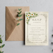  wit madeliefje bloemenromantische rustieke bruilo RSVP kaartje