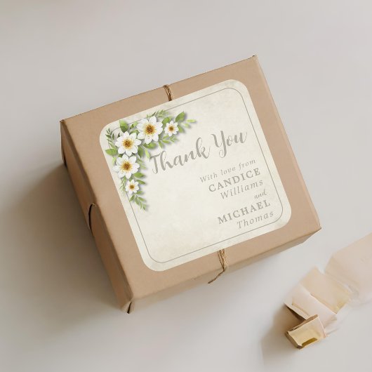  wit madeliefje bloemenromantische rustieke bruilo vierkante sticker