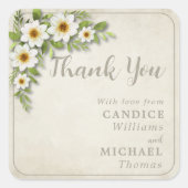  wit madeliefje bloemenromantische rustieke bruilo vierkante sticker (Voorkant)