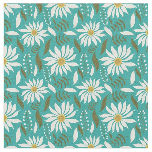  wit madeliefje turquoise bloemig stof (Close Up)