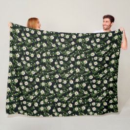 Wit Madeliefjesontwerp op zwart Fleece Deken
