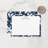 Wit Magnolia bloemenpatroon, donkerblauw Notitiekaartje (Voorkant / Achterkant in situ)