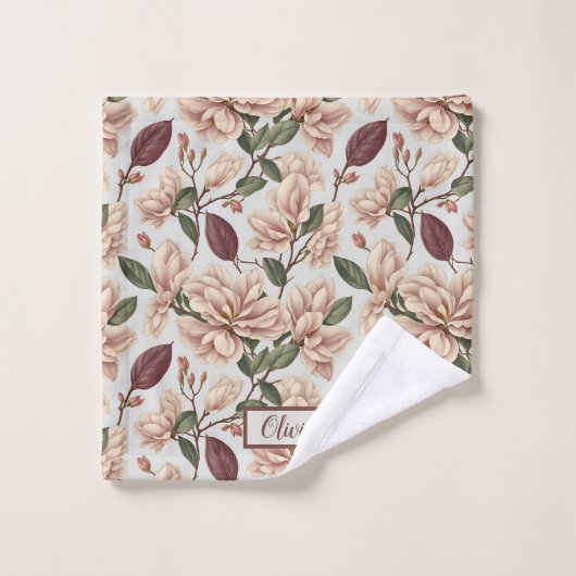 wit magnolia bloesem florapatroon bad handdoek (Wasdoekje)