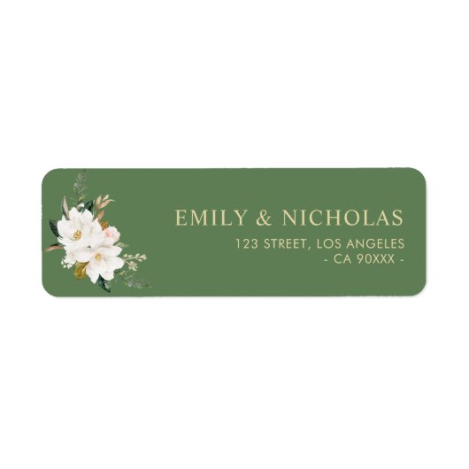 wit magnolia floral green address label (Voorkant)