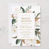 Wit magnolia's goud lijst vrijgezellenfeest kaart (Voorkant)