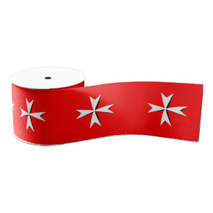 Wit Maltees Kruislint, Malta Vlagontwerp / rood Grosgrain Lint