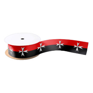 Wit Maltees Kruislint, Ridders Zwart / Rood Satijnen Lint