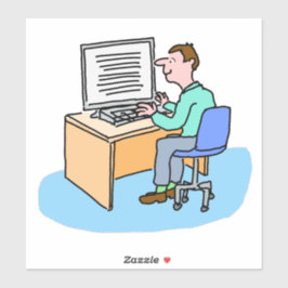 Wit man dat bij een computer werkt sticker