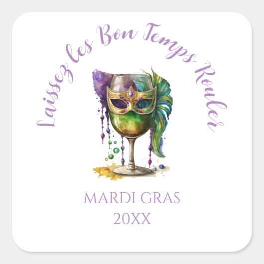 Wit Mardi Gras-masker  Vierkante Sticker (Voorkant)