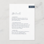 Wit & Marine Blauw Monogram Script Bruiloft Detail Informatiekaartje (Voorkant)