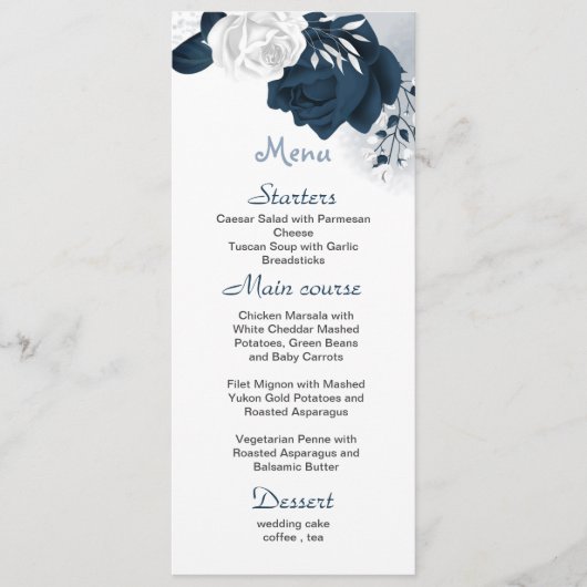 wit & marine bloemen mooie bruiloft menu (Voorkant)
