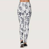 Wit & marineblauw bamboe bladeren Japans patroon 2 Leggings (Achterkant)