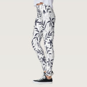 Wit & marineblauw bamboe bladeren Japans patroon 2 Leggings (Links)