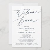 Wit marineblauw bruiloft welkomstdiner kaart (Voorkant)