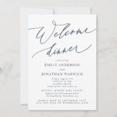 Wit marineblauw bruiloft welkomstdiner kaart (Voorkant)