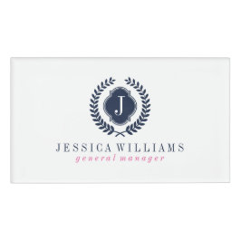 Wit & Marineblauw Kam Krans Aangepast Monogram Naambadge