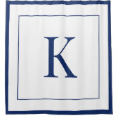 Wit & marineblauw Monogram initiaal Douchegordijn (Voorkant)