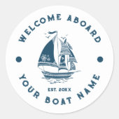 Wit & marineblauw  nautische boot 2 ronde sticker (Voorkant)
