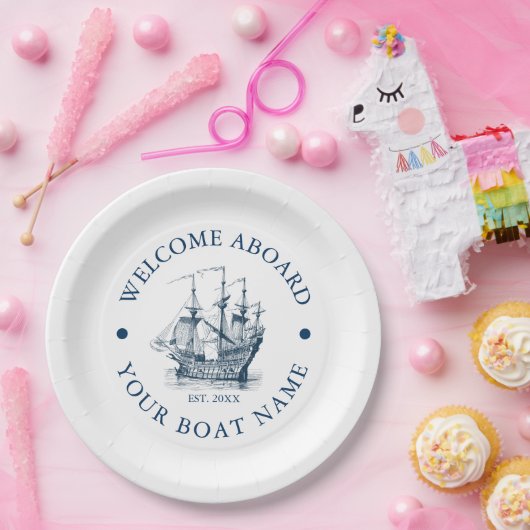 Wit & marineblauw  nautische boot papieren bordje (Feest)