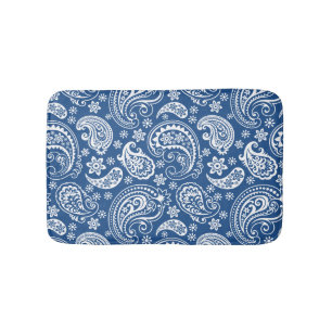Wit & marineblauw  Paisley Badmat