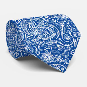 Wit & marineblauw  Paisley Pattern Stropdas