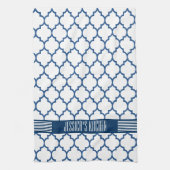 Wit & marineblauw quatrefoil patroon theedoek (Verticaal)