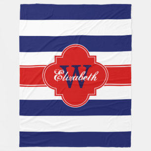 Wit marineblauw rood LG Strepen Quatrefoil 3INQR Fleece Deken