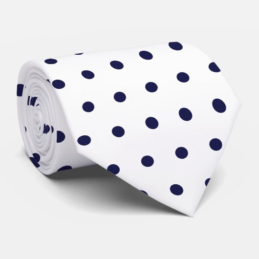 Wit & Marineblauw Stippen Geometrisch Patroon Cirk Stropdas (Opgerold)
