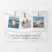 Wit Marmer Blauwgroen Koraalrif Coastal Beach Wedd Drieluik Uitnodiging (Cover)