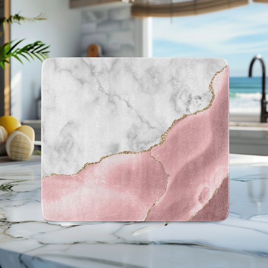 Wit Marmer Blush Roze Agaat Goud Glitter Snijplank