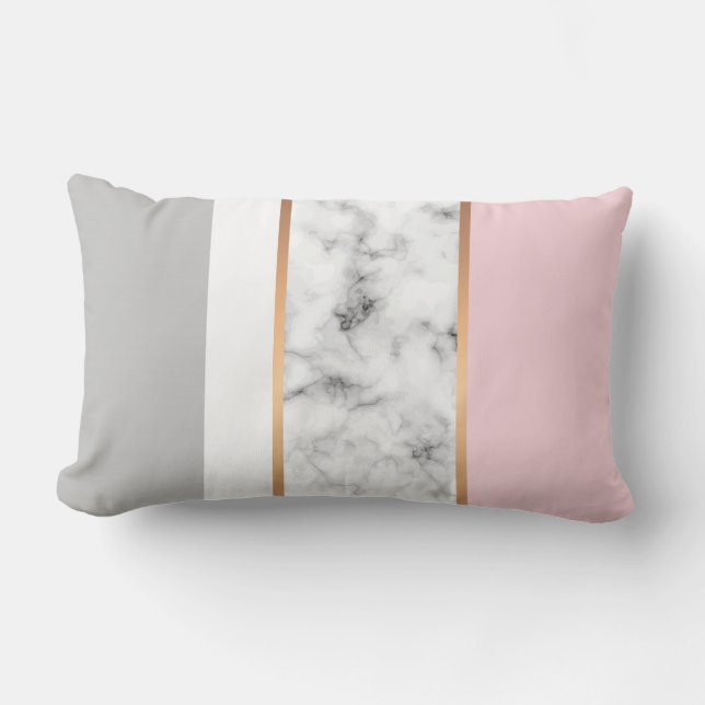 Wit Marmer Blush Roze Goud Kleurenblok Kussen (Voorkant)