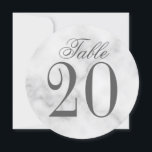 Wit Marmer Bruiloft Cirkel Tafelnummer<br><div class="desc">Wedding Circle Table Number Kaart heeft de titel "Table" in grijze elegante script lettertype stijl met tabelnummer in grijze serif lettertype stijl op witte marmeren achtergrond. Ook ideaal voor vrijgezellenfeest,  repetitiediner,  verjaardagsfeestje,  restaurants,  speciale gelegenheden,  feesten en evenementen.</div>