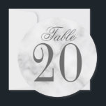 Wit Marmer Bruiloft Cirkel Tafelnummer<br><div class="desc">Wedding Circle Table Number Kaart heeft de titel "Table" in grijze elegante script lettertype stijl met tabelnummer in grijze serif lettertype stijl op witte marmeren achtergrond. Ook ideaal voor vrijgezellenfeest,  repetitiediner,  verjaardagsfeestje,  restaurants,  speciale gelegenheden,  feesten en evenementen.</div>