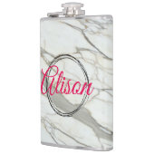 Wit marmer chic fuchsia ontwerp aangepaste naam heupfles (Links)