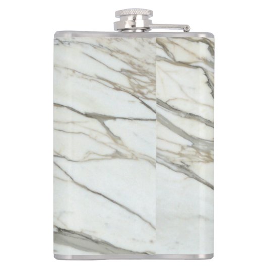 Wit marmer chic fuchsia ontwerp aangepaste naam heupfles (Achterkant)