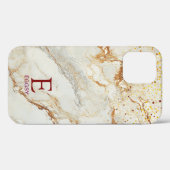 Wit marmer chic goud glitter monogram Case-Mate iPhone case (Achterkant (horizontaal))