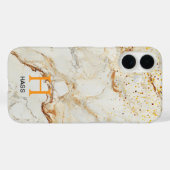 Wit marmer chic gouden glitters monogram Case-Mate iPhone case (Achterkant (horizontaal))