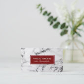 Wit marmer donkerrood accent visitekaartje (Staand voorkant)