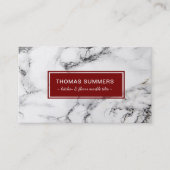 Wit marmer donkerrood accent visitekaartje (Voorkant)