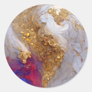 Wit Marmer Draaien met Vloeibaar Goud Ronde Sticker