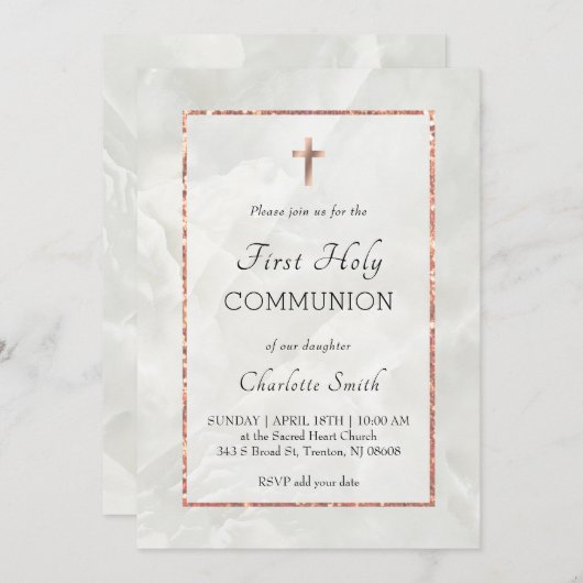 wit marmer Eerste Heilige Communie Kaart (Voorkant / Achterkant)