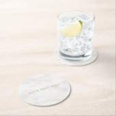 Wit Marmer Elegant Goud Kijk Tekst Sjabloon Ronde Kartonnen Onderzetter (Insitu)