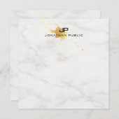 Wit Marmer Elegant Goud Splash Modern Monogram Notitiekaartje (Voorkant / Achterkant)