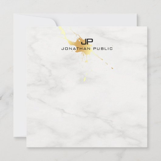 Wit Marmer Elegant Goud Splash Modern Monogram Notitiekaartje (Voorkant)
