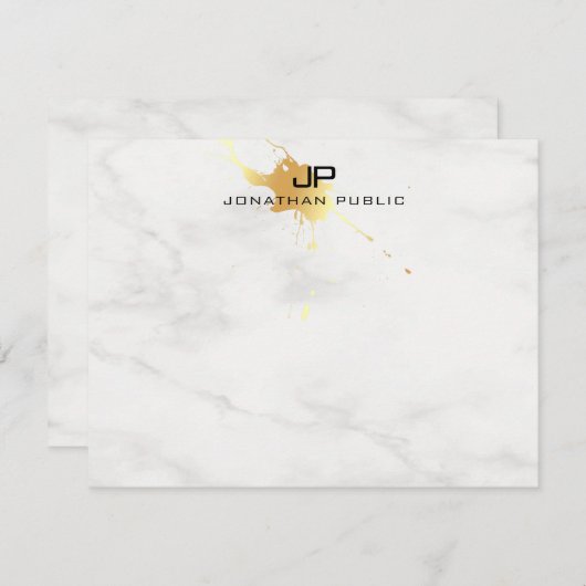 Wit Marmer Elegant Goud Splash Monogram Sjabloon (Voorkant / Achterkant)