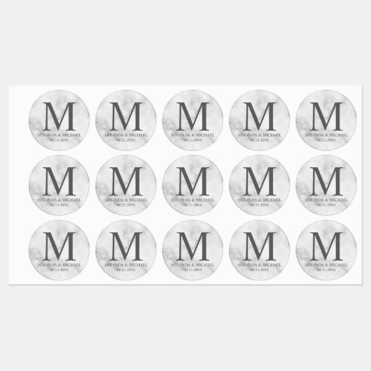 Wit Marmer Elegant Monogram Bruiloft Favor Labels (Vel)