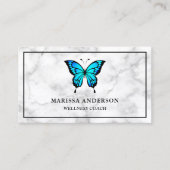 Wit Marmer Elegante Blauwe Vlinder Visitekaartje (Voorkant)